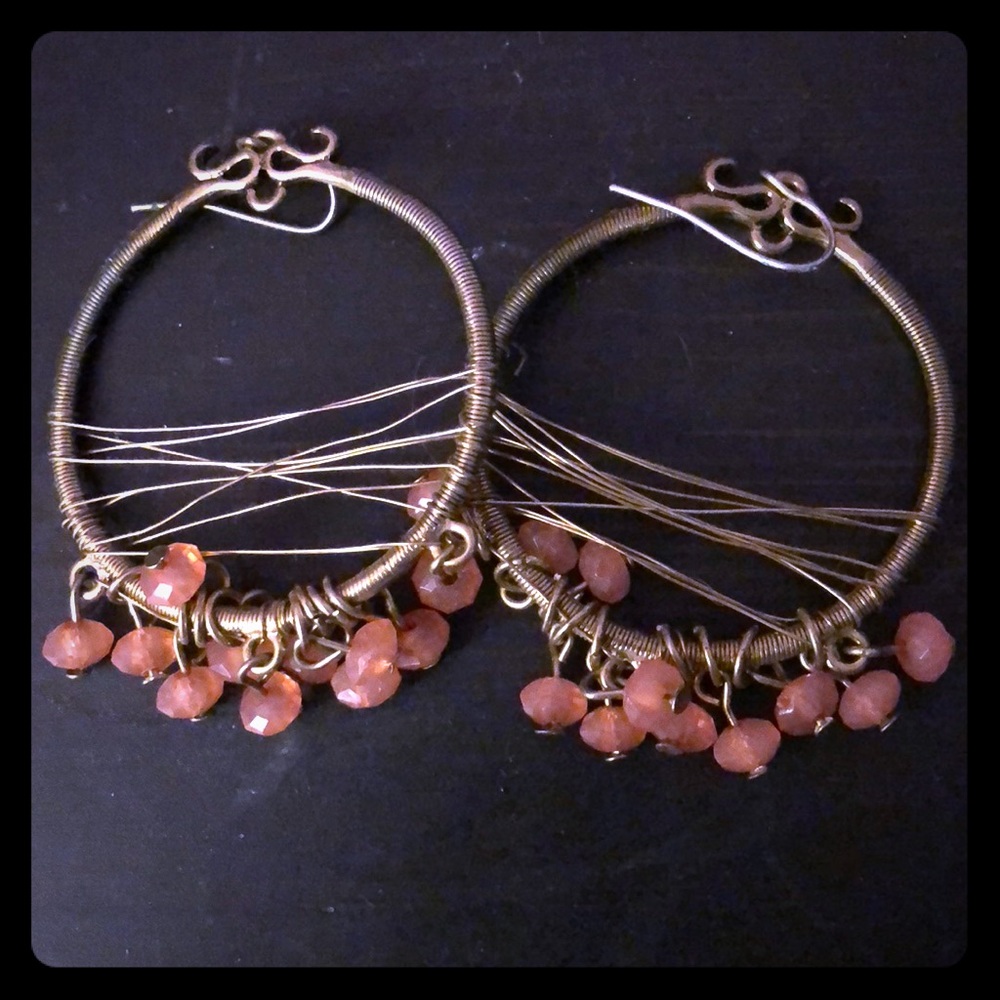 Gold with coral bead accent fashion earrings